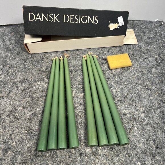 Vintage Dansk Designs France Olive Green 8" Taper Candles Set Of 8 Style 1818 -B - Picture 1 of 13